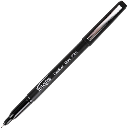 Integra Fineliner Permanent Markers, Ultra Fine, Black, PK12 ITA36212